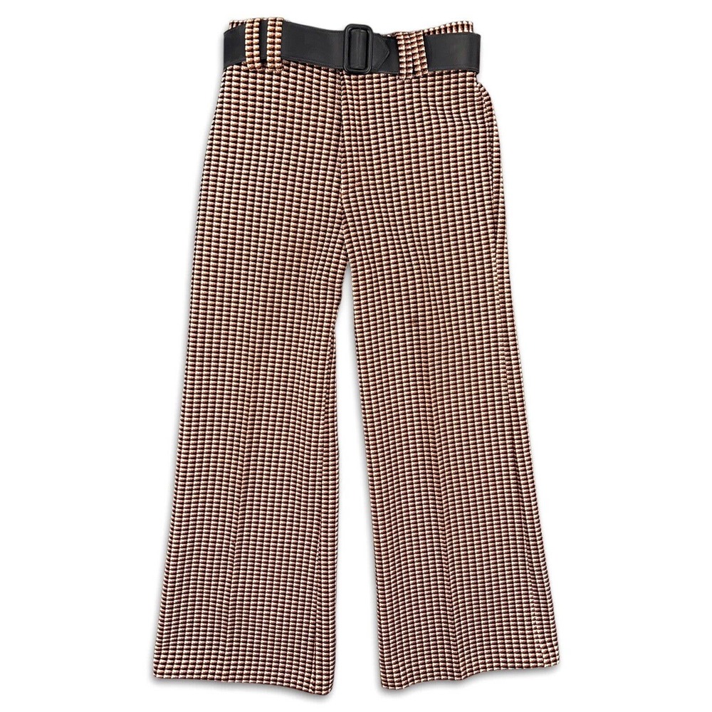 Vintage Womens Flare Bell Bottoms Rust Orange Black Size M Hippie Boho!